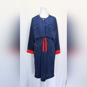 Leslie Fay Collection Peek-A-Boo Slit Blue Red Dress Size 10 Vintage